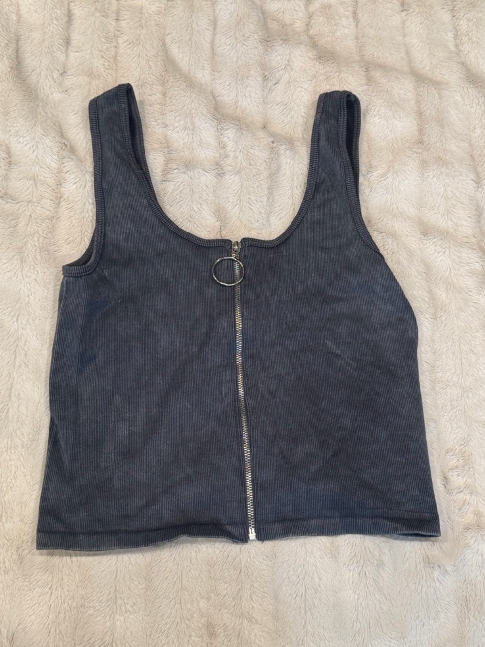 Black Zip-Front Ribbed Tank Top